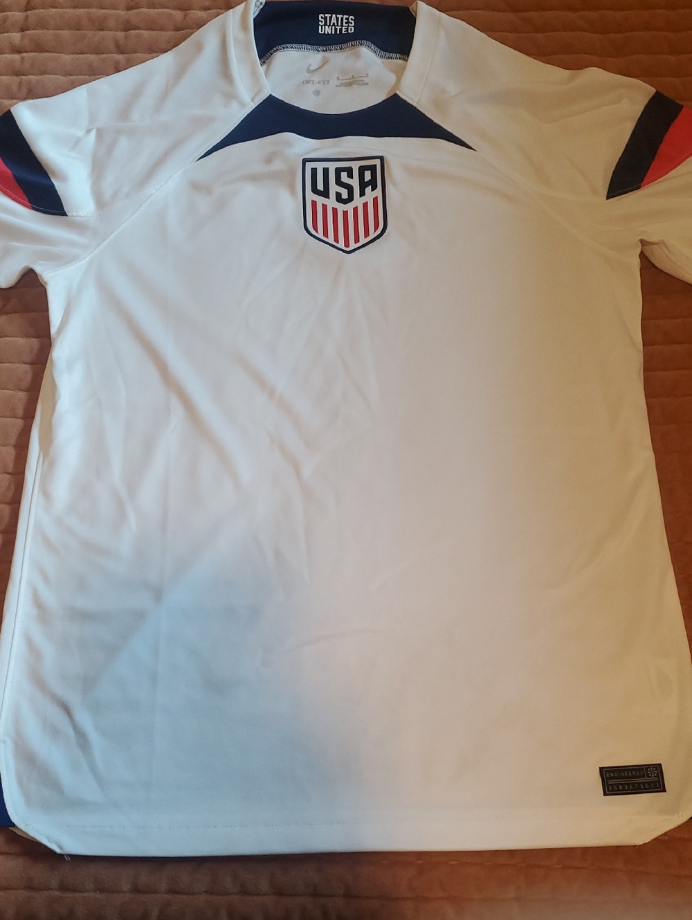 Nike White Soccer Jersey with Navy and Red USA Crest